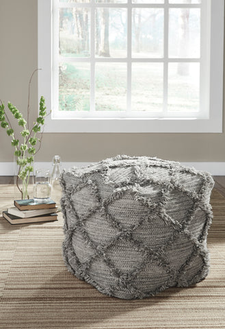 Grey Diamond Fringe Pouf