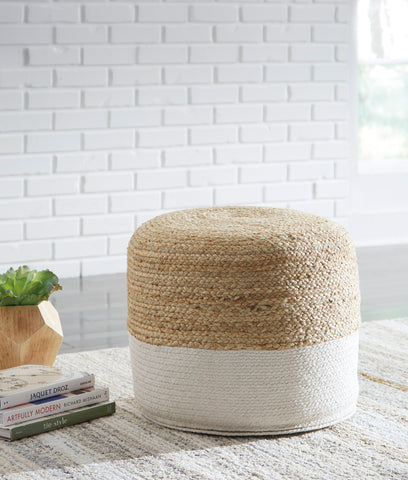 Jute Braided Pouf in Natural and White