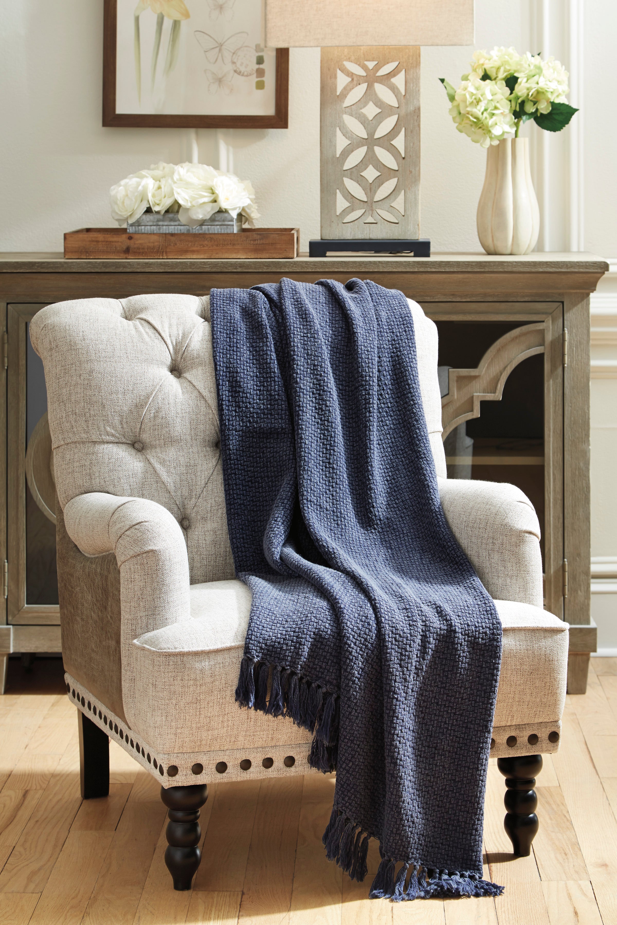 Navy Acid Washed Cotton Throw