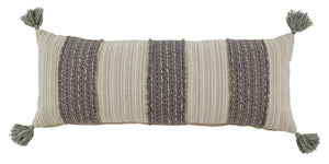 Grey Stripes Handwoven Accent Pillow with Tassels