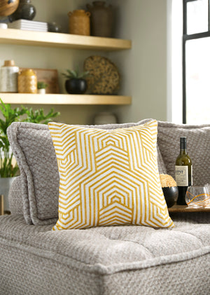Yellow Embroidered Geometric Accent Pillow
