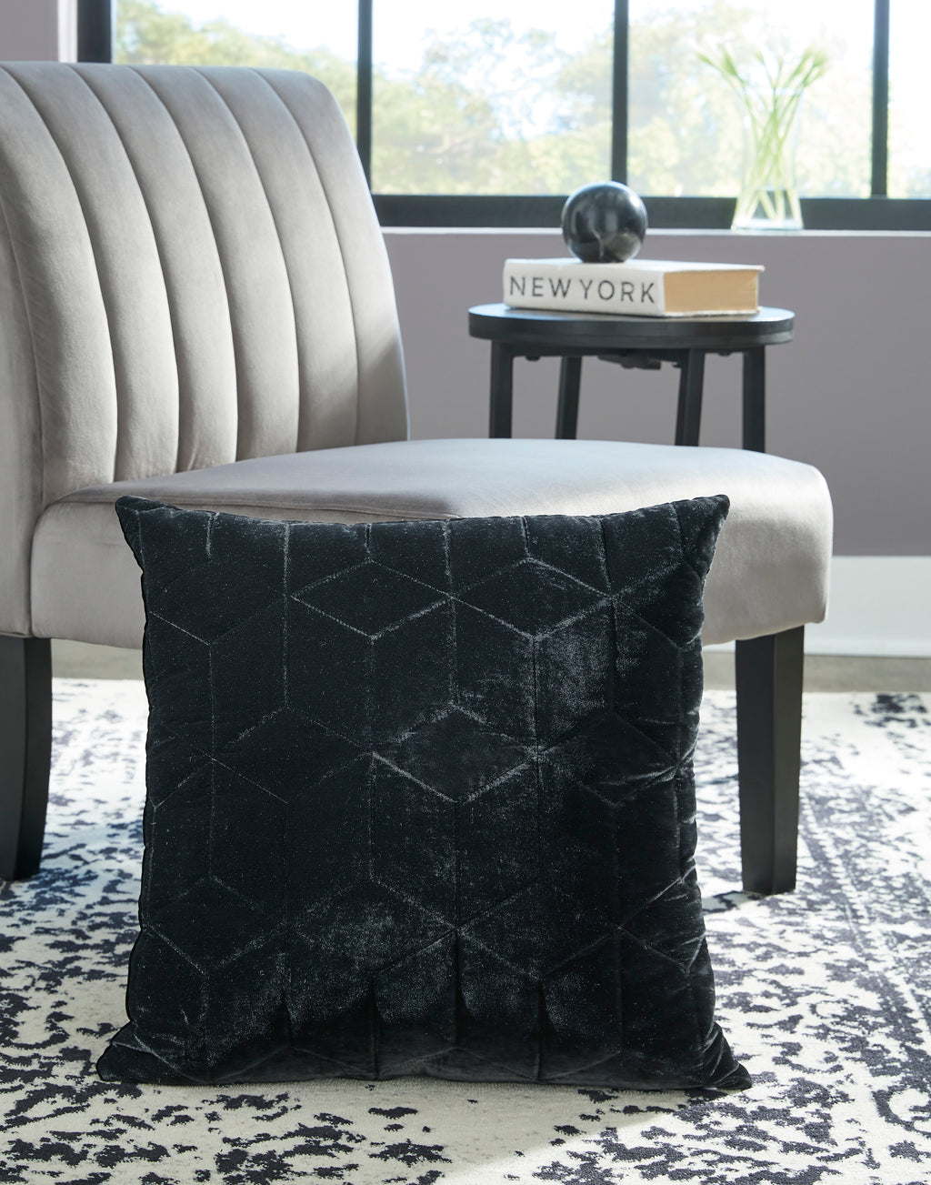 Black Velvet Geometric Design Accent Pillow