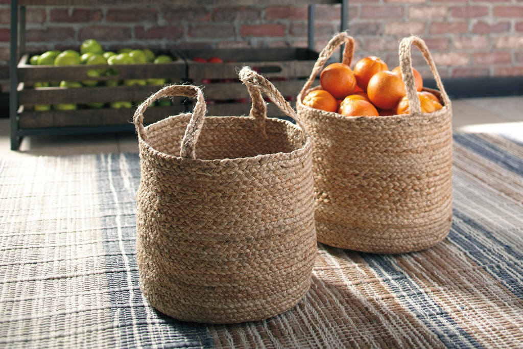 Braided Natural Jute Basket Set with Handles