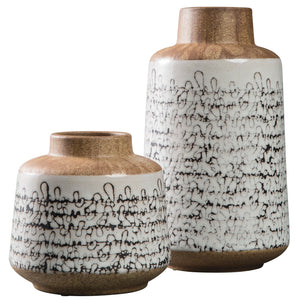 Tan and Black Outdoor Safe Ceramic Vase Set