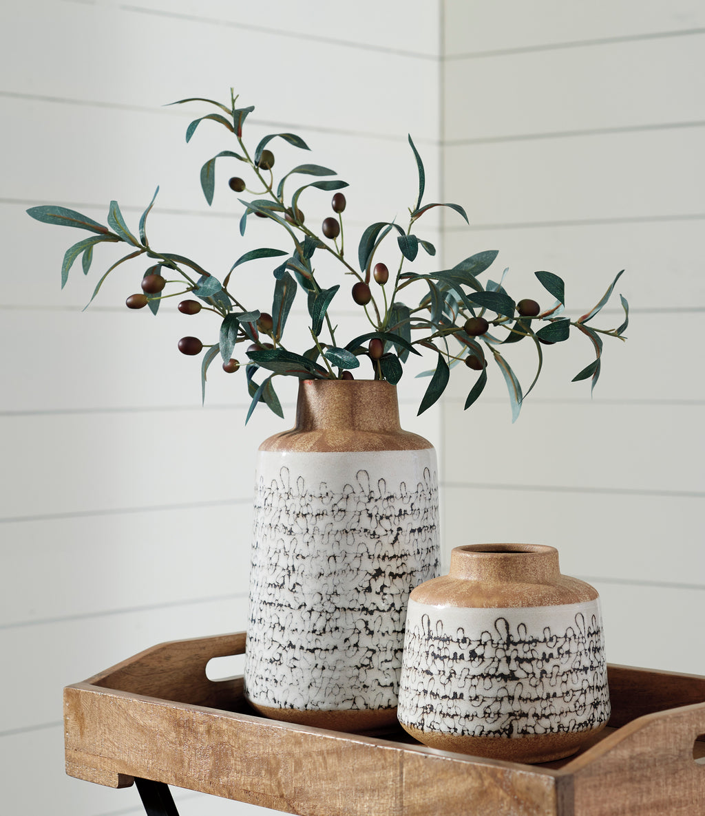 Tan and Black Outdoor Safe Ceramic Vase Set