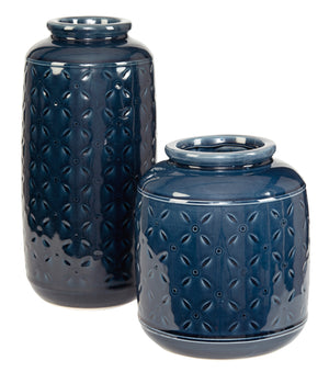 Mora Navy Blue Glazed Ceramic Vase Set