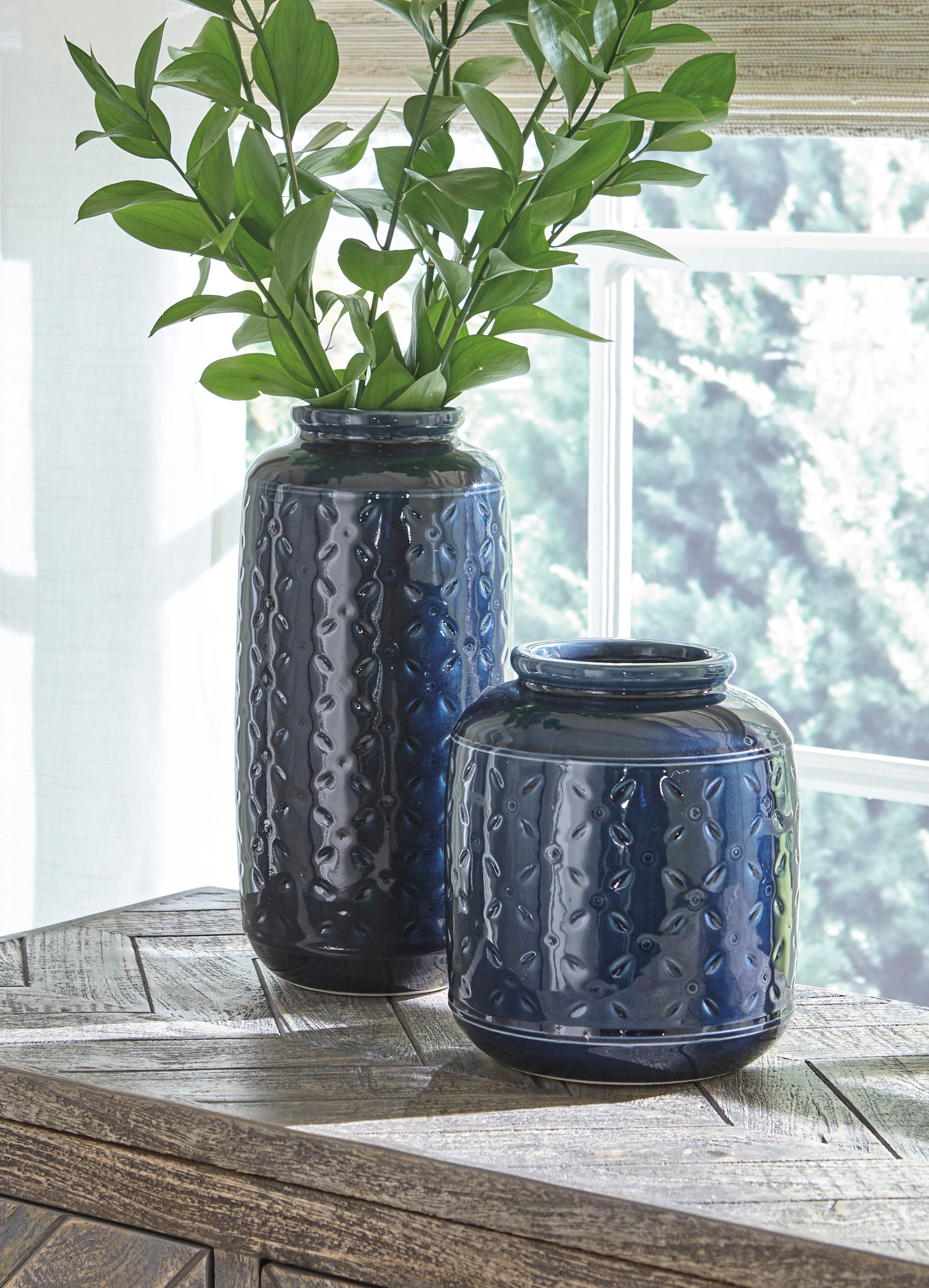 Mora Navy Blue Glazed Ceramic Vase Set