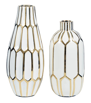 Contemporary White and Gold Ceramic Vase Set