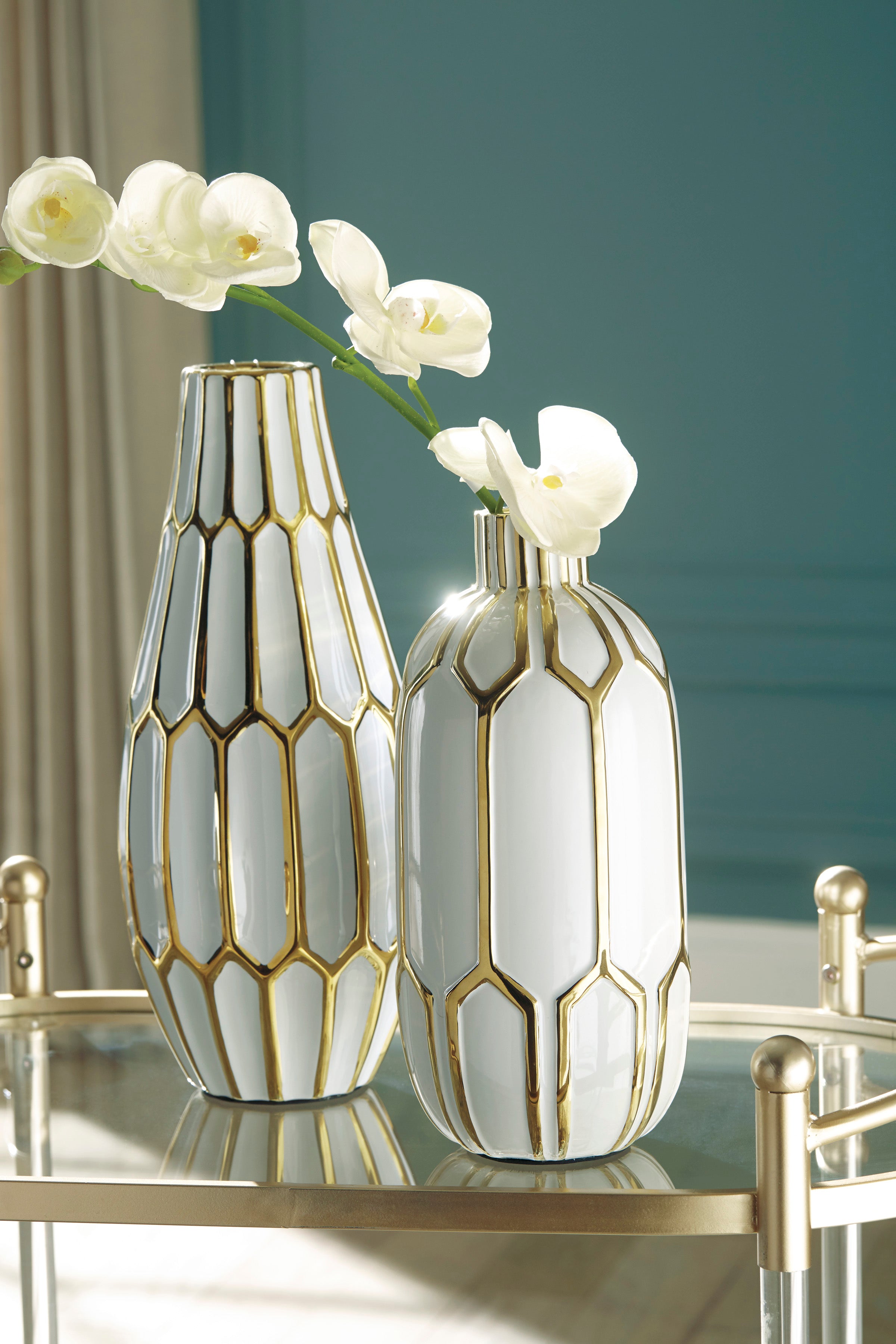 Contemporary White and Gold Ceramic Vase Set