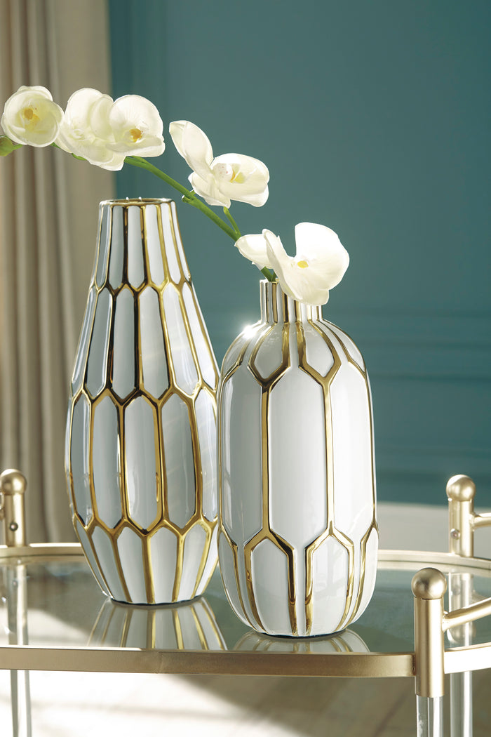 Contemporary White and Gold Ceramic Vase Set