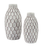 White Geometric Glazed Ceramic Vase Set