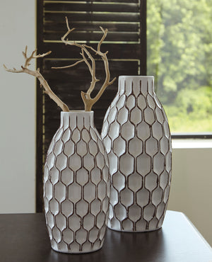 White Geometric Glazed Ceramic Vase Set