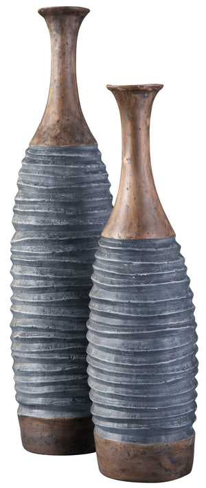 Antique Grey and Brown 2 Piece Vase Set