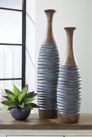Antique Grey and Brown 2 Piece Vase Set