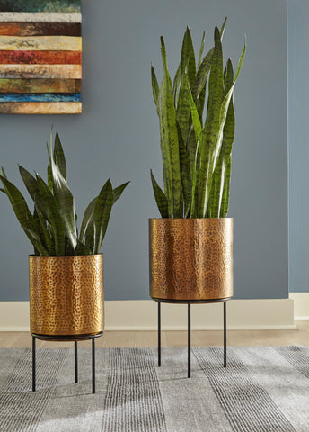 Antique Brass 2 Piece Planters Set