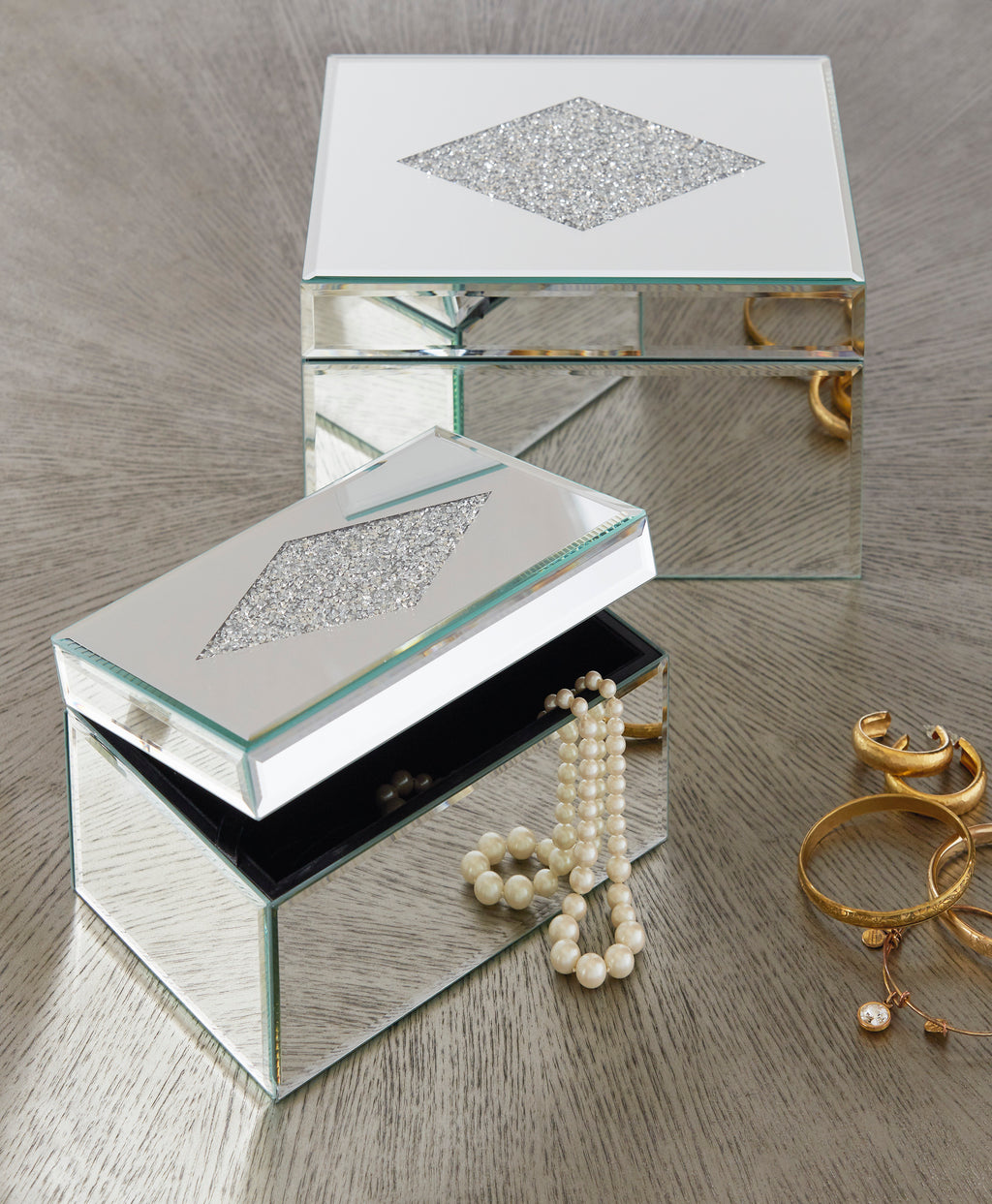 Mirrored 2-Piece Jewelry Box Set