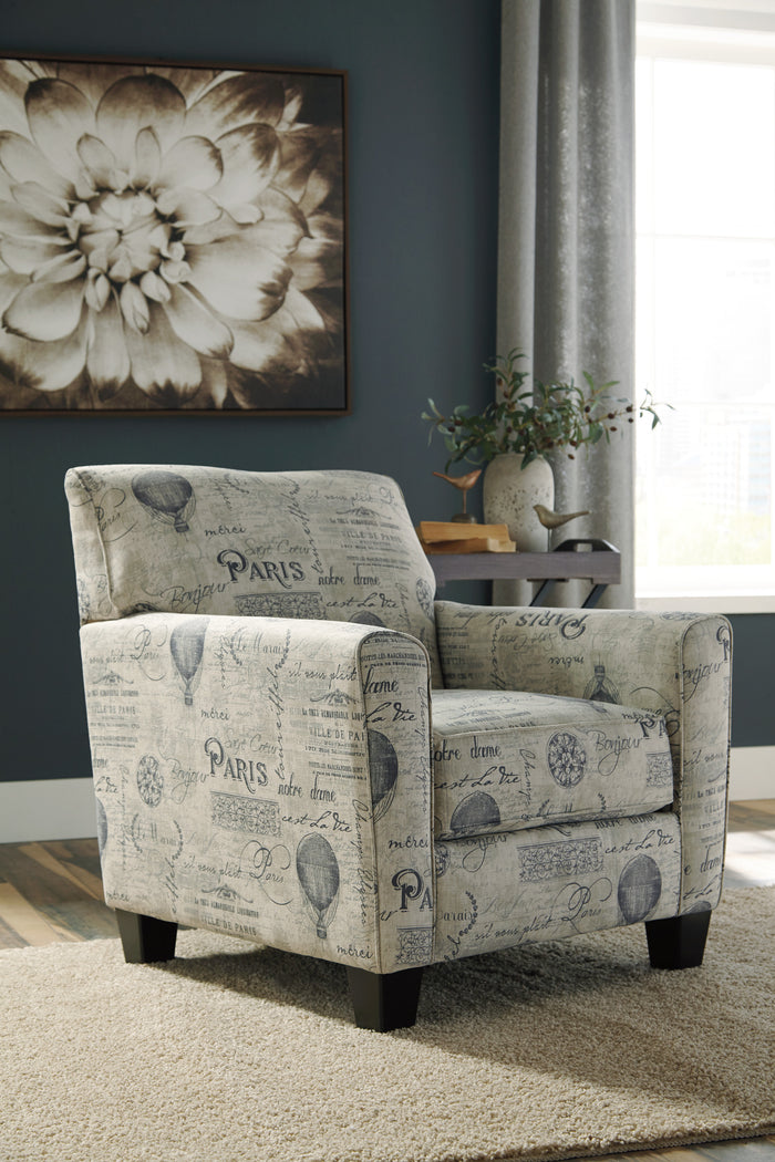 French Script Pattern Linen Accent Chair
