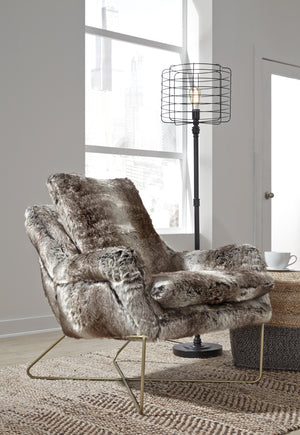 Grey Faux Fur Accent Chair with Gold Legs