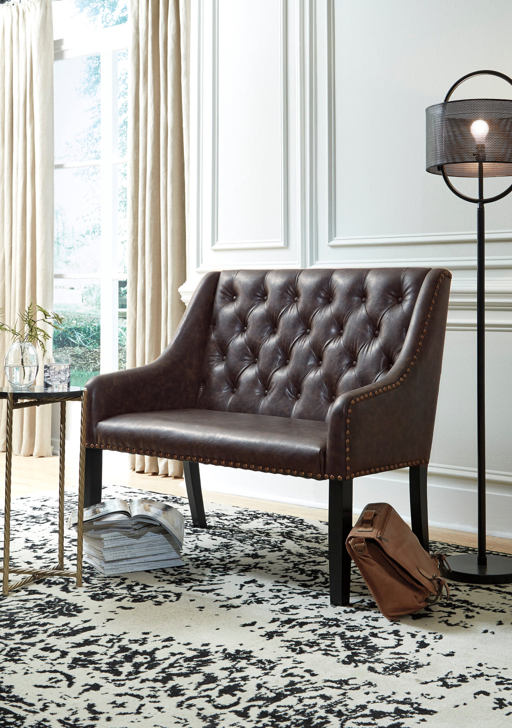 Distressed Brown Leatherette Settee