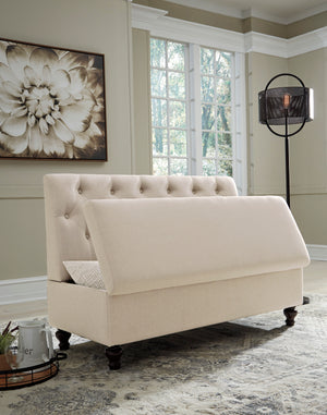 Beige Tufted Armless Settee with Storage