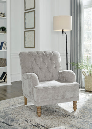 Dove Grey Fabric Accent Chair with English Arms