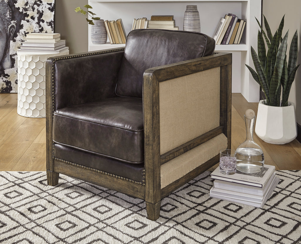 Dual Tone Accent Chair with Wood Framed Shelter Arms