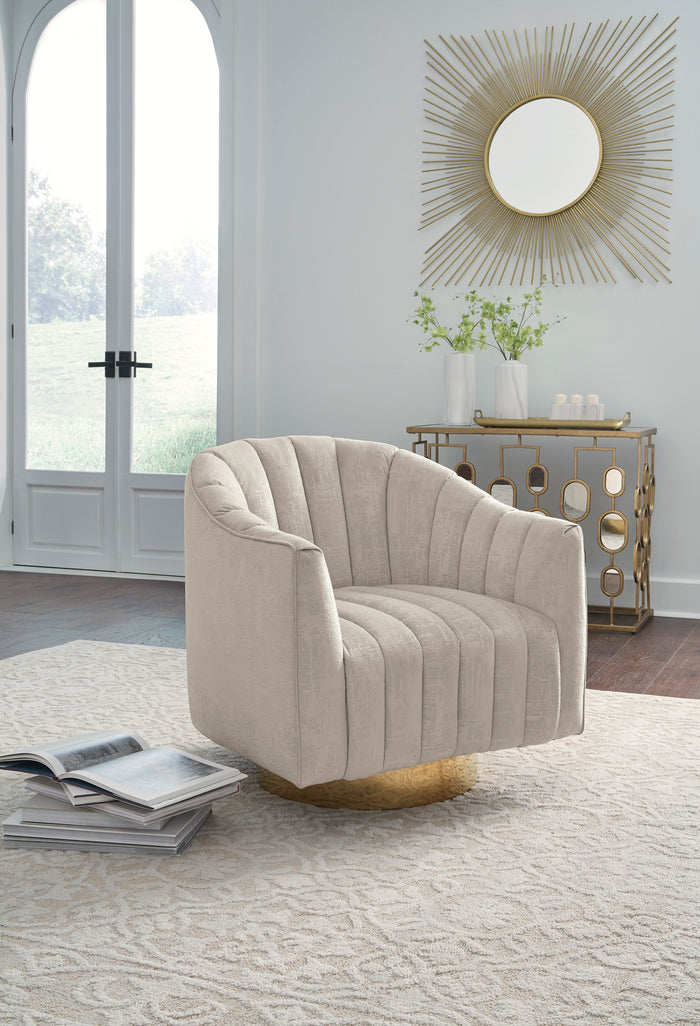 Cream Channel Tufted Swivel Accent Chair