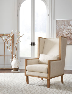 Beige Linen Accent Chair with Lumbar Pillow