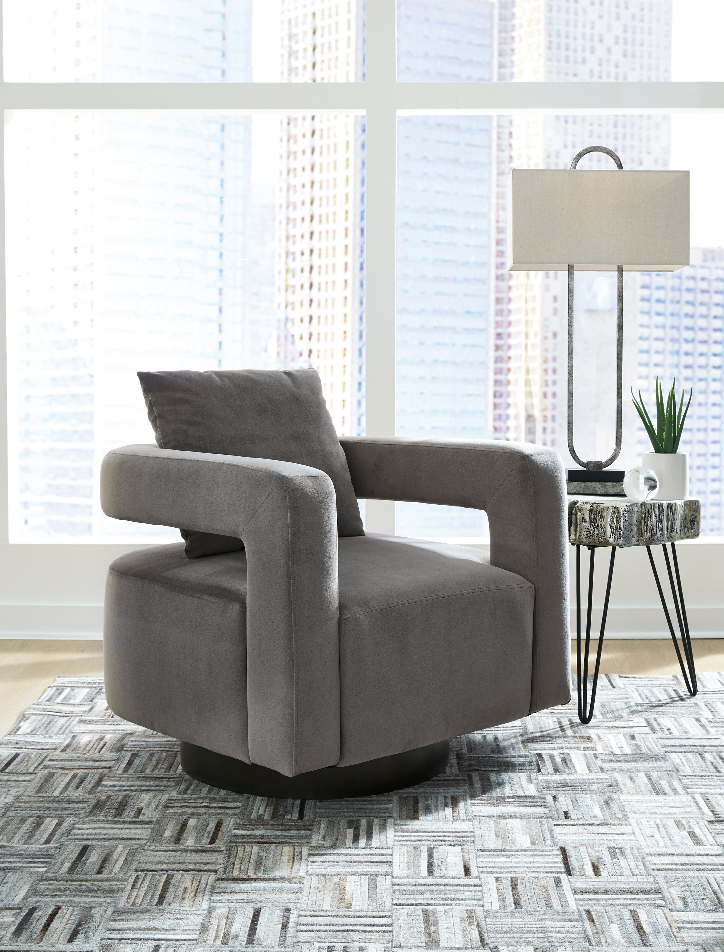 Otter Velvet Swivel Accent Chair