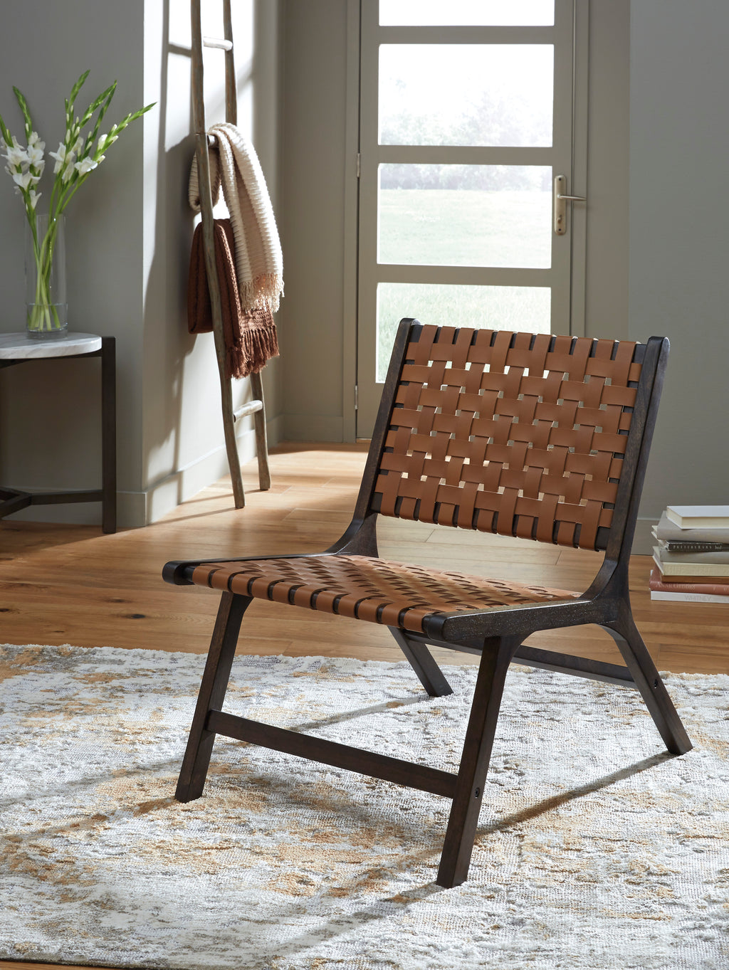 Camel Woven Leather Accent Chair