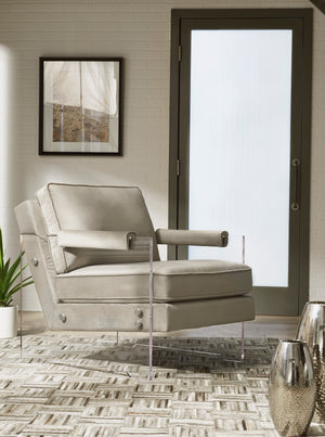 Taupe Velvet Accent Chair with Acrylic Arms