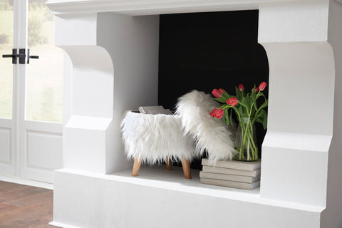 White Faux Fur Storage Ottoman