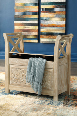 White Washed Rustic Storage Accent Bench