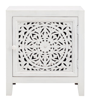 White Hand Carved Medallion Pattern Accent Cabinet