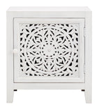 White Hand Carved Medallion Pattern Accent Cabinet