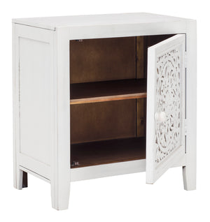 White Hand Carved Medallion Pattern Accent Cabinet