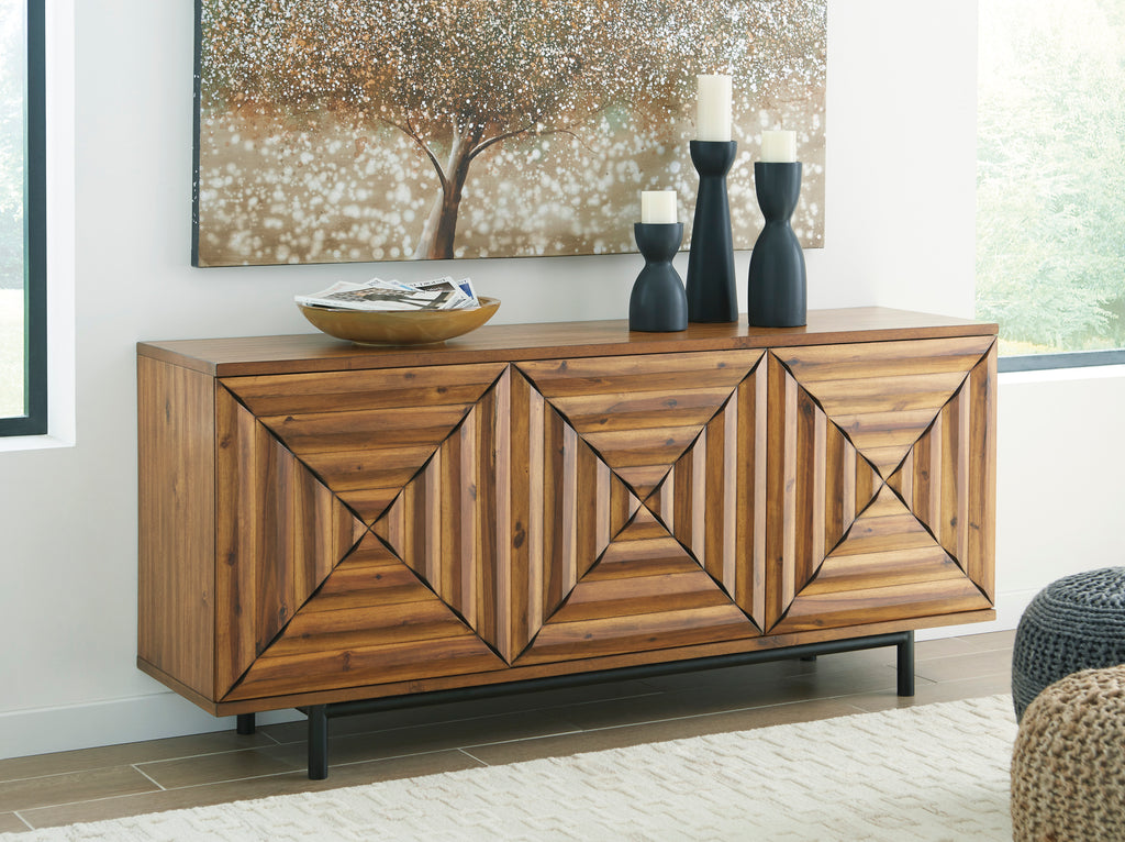 Square Inlay Patterned Accent Cabinet