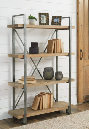 Rustic Bookcase with X-Backed Metal Frame