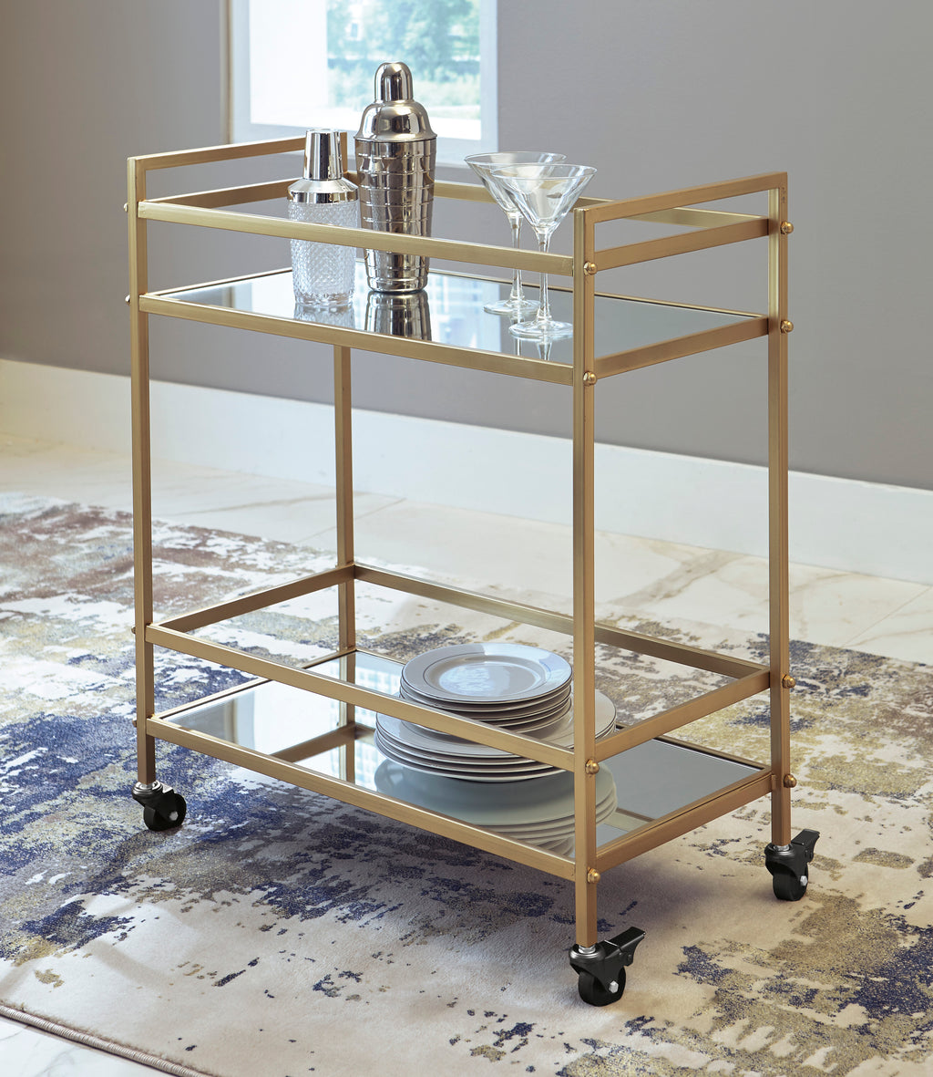 Gold Bar Cart with Mirrored Shelves