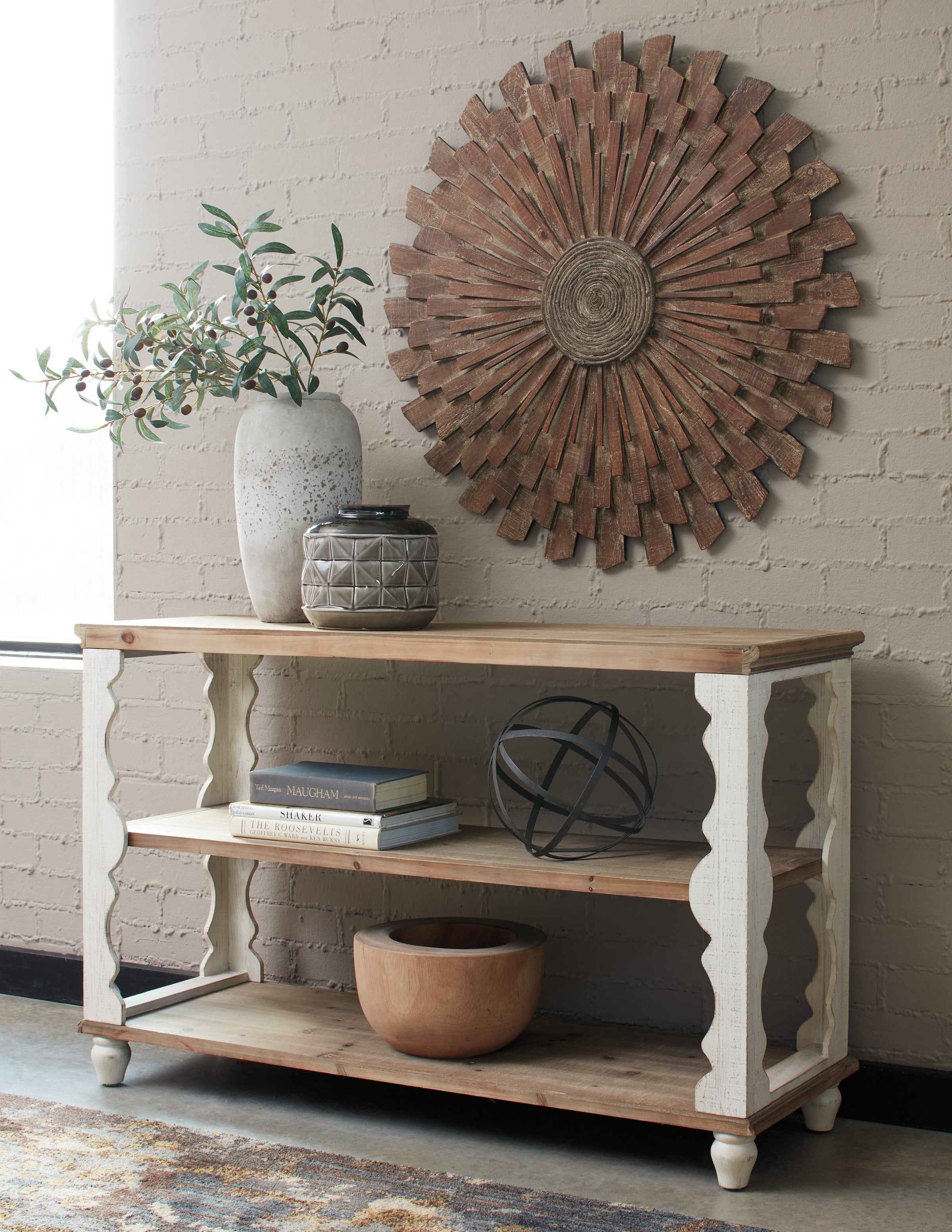 Antique Dual Tone Solid Wood Accent Sofa Table