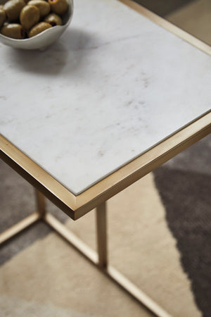 White Marble Accent Table with Champagne Metal