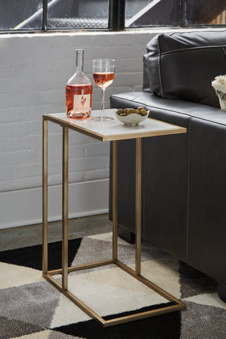 White Marble Accent Table with Champagne Metal