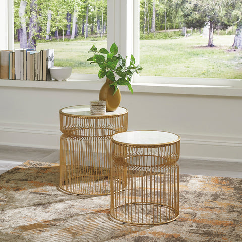 White Marble 2 Piece Accent Table Set