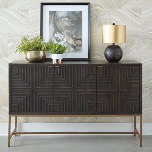 Geometric 3-Door Accent Cabinet with Gold Legs