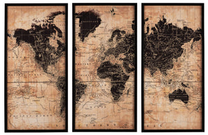 World Map 3 Piece Canvas Wall Art Set