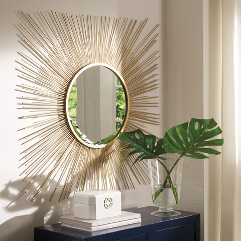 Square Sunburst Design Accent Wall Mirror