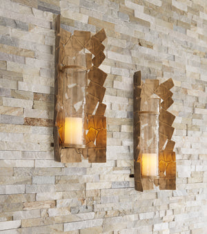 Modern Gold Wall Sconce with Clear Glass Hurricane
