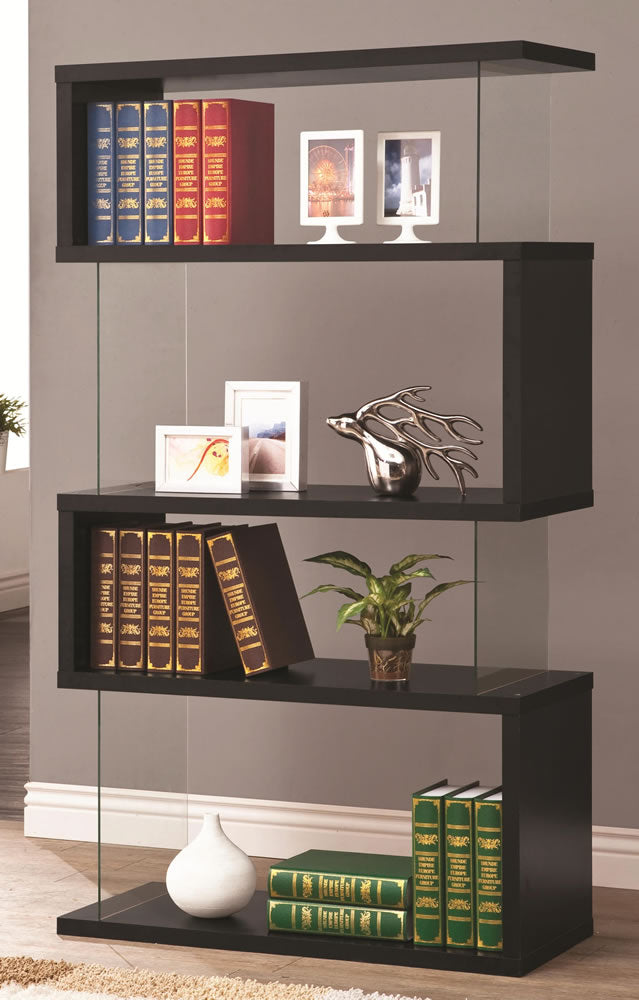Black Floating Bookshelf with Glass Side Panels