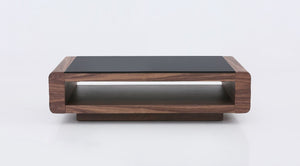 Luxor Walnut Coffee Table with Black Glass Top