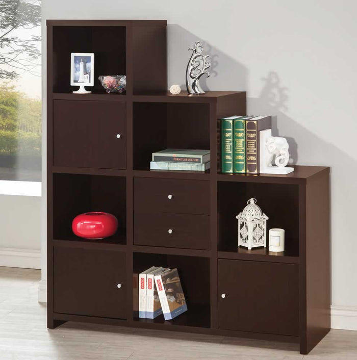 Cube Ladder Bookcase with Doors in Cappuccino or White Finish